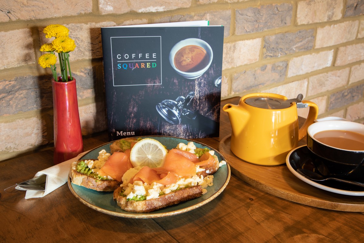 Smoked salmon brunch with teapot